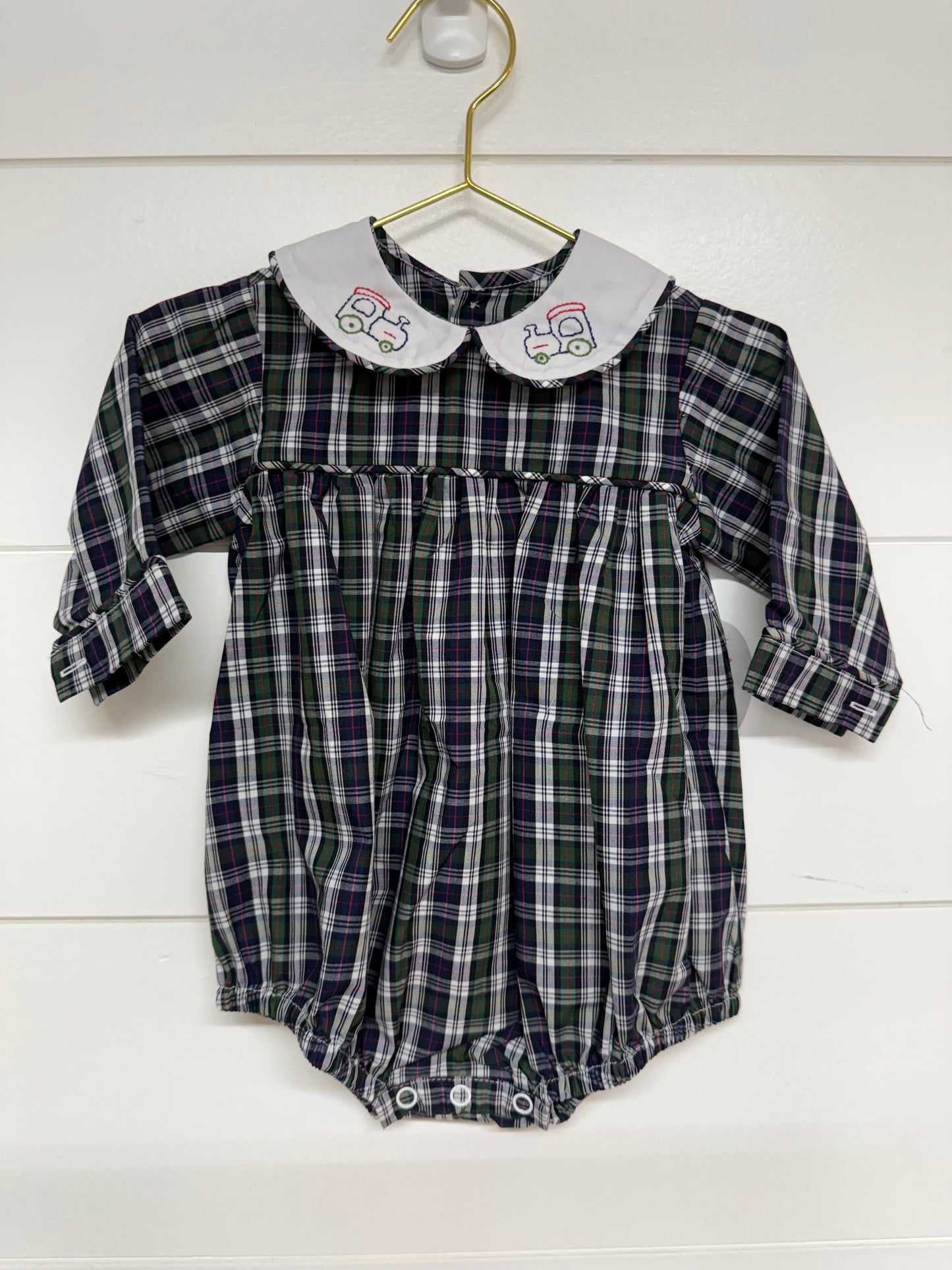 Remember Nguyen Navy Plaid Sawyer Bubble- Trains