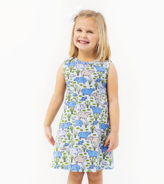 The Beaufort Bonnet Company Sleeveless Polly Play Dress, Bal Harbour Hippo