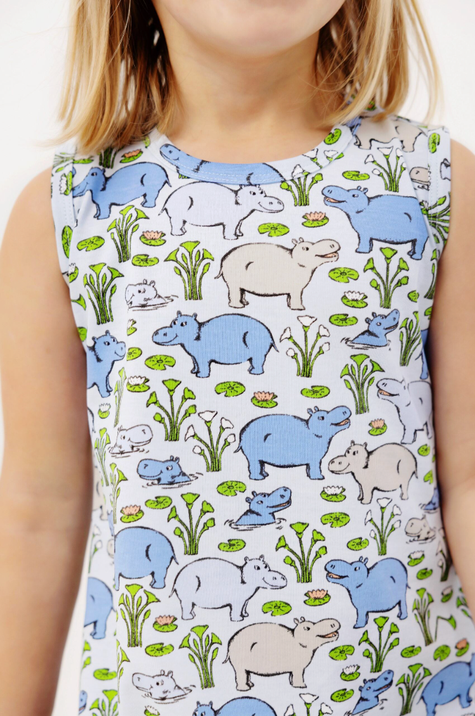 The Beaufort Bonnet Company Sleeveless Polly Play Dress, Bal Harbour Hippo