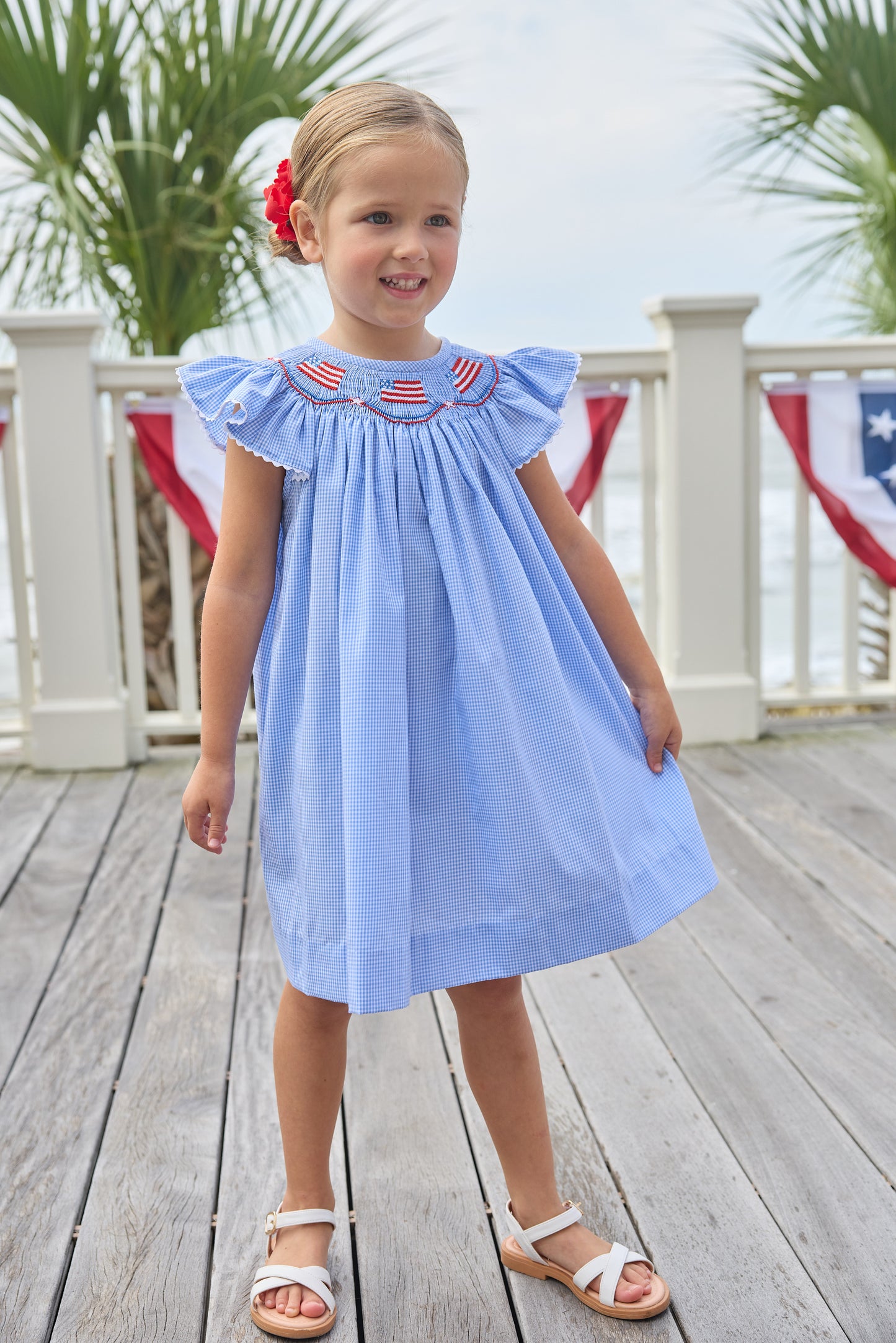 Little English Smocked Bishop Dress- Flags