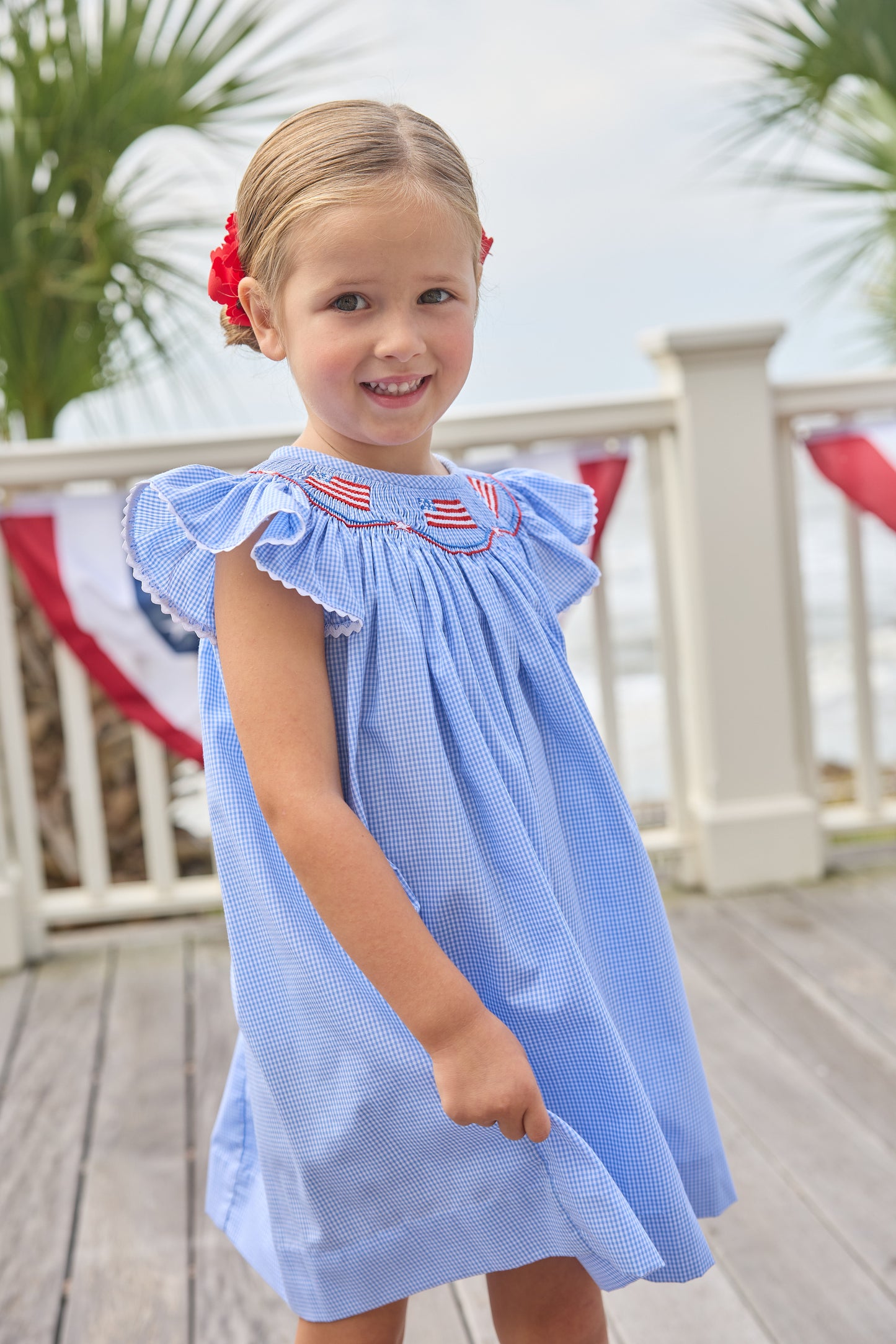 Little English Smocked Bishop Dress- Flags