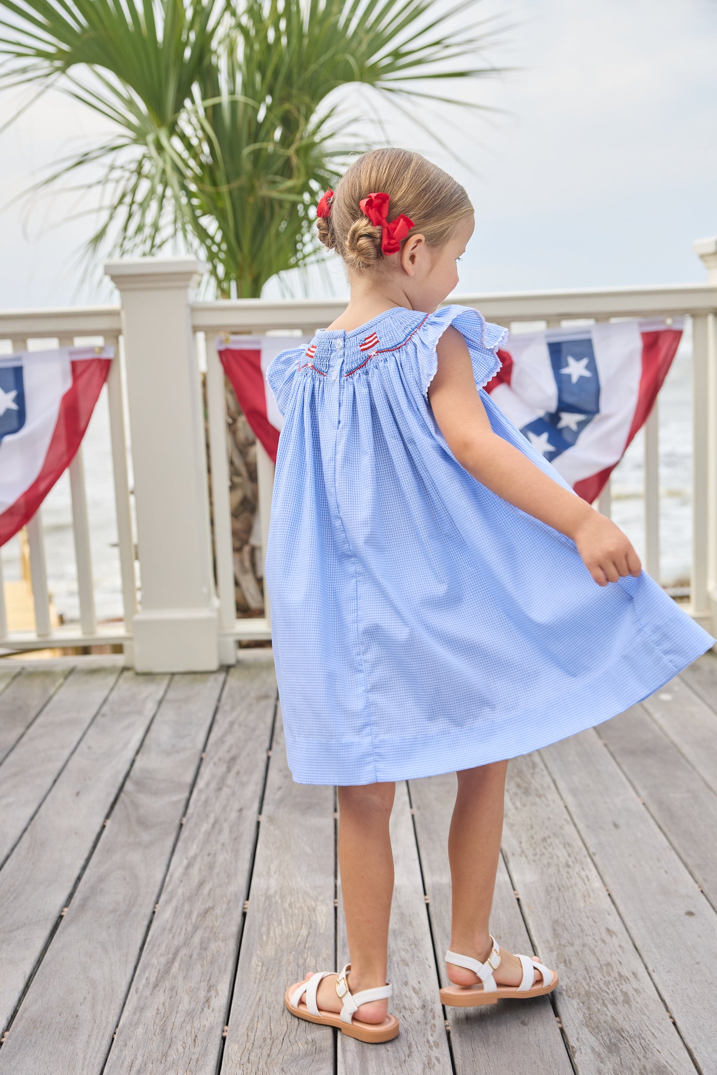 Little English Smocked Bishop Dress- Flags