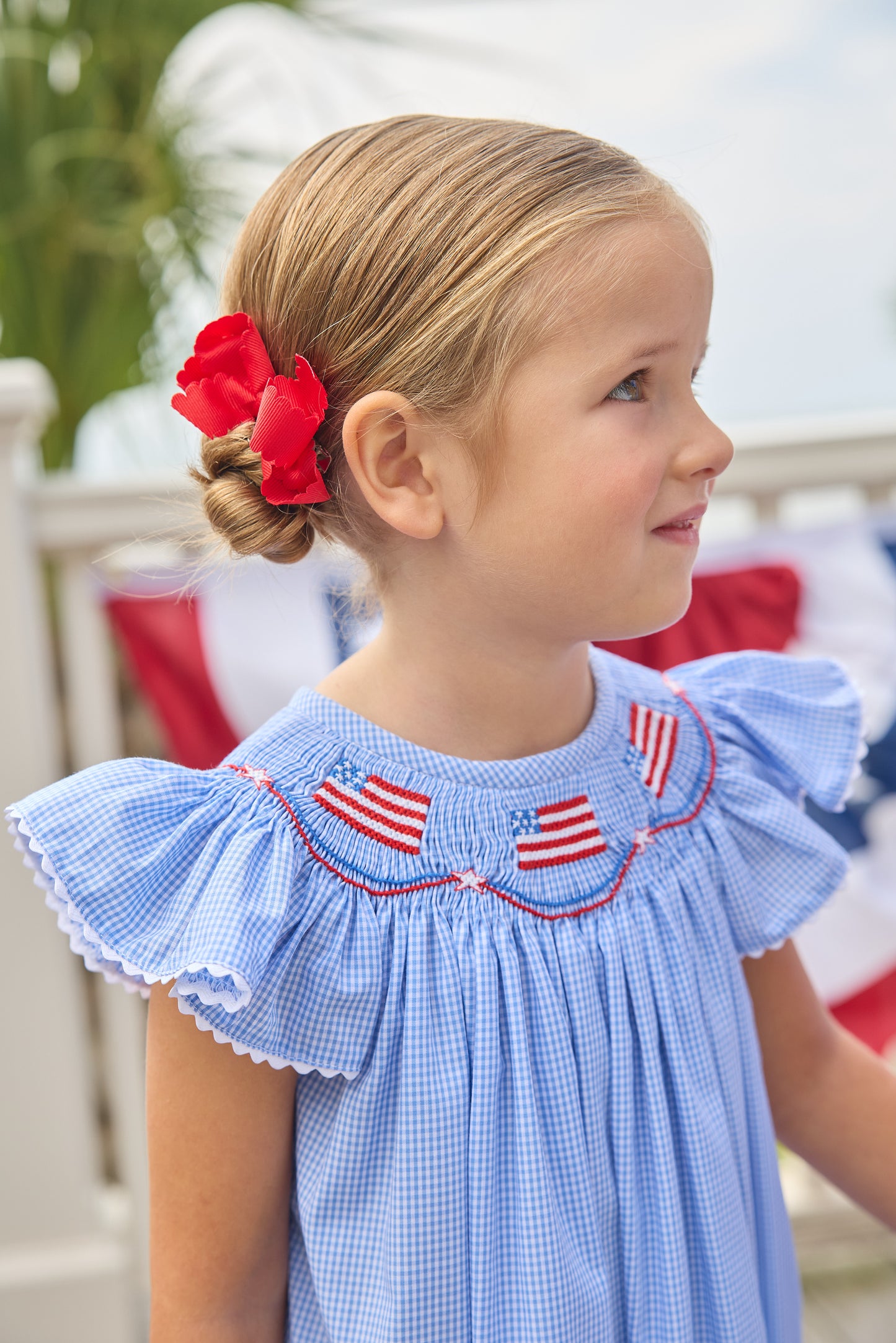 Little English Smocked Bishop Dress- Flags