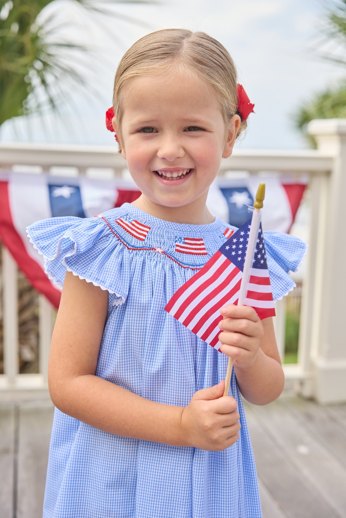 Little English Smocked Bishop Dress- Flags