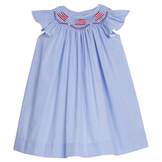 Little English Smocked Bishop Dress- Flags